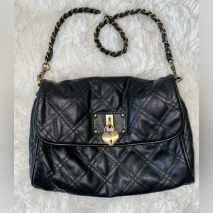 Forever 21 Quilted Shoulder Bag with Heart Lock - Black